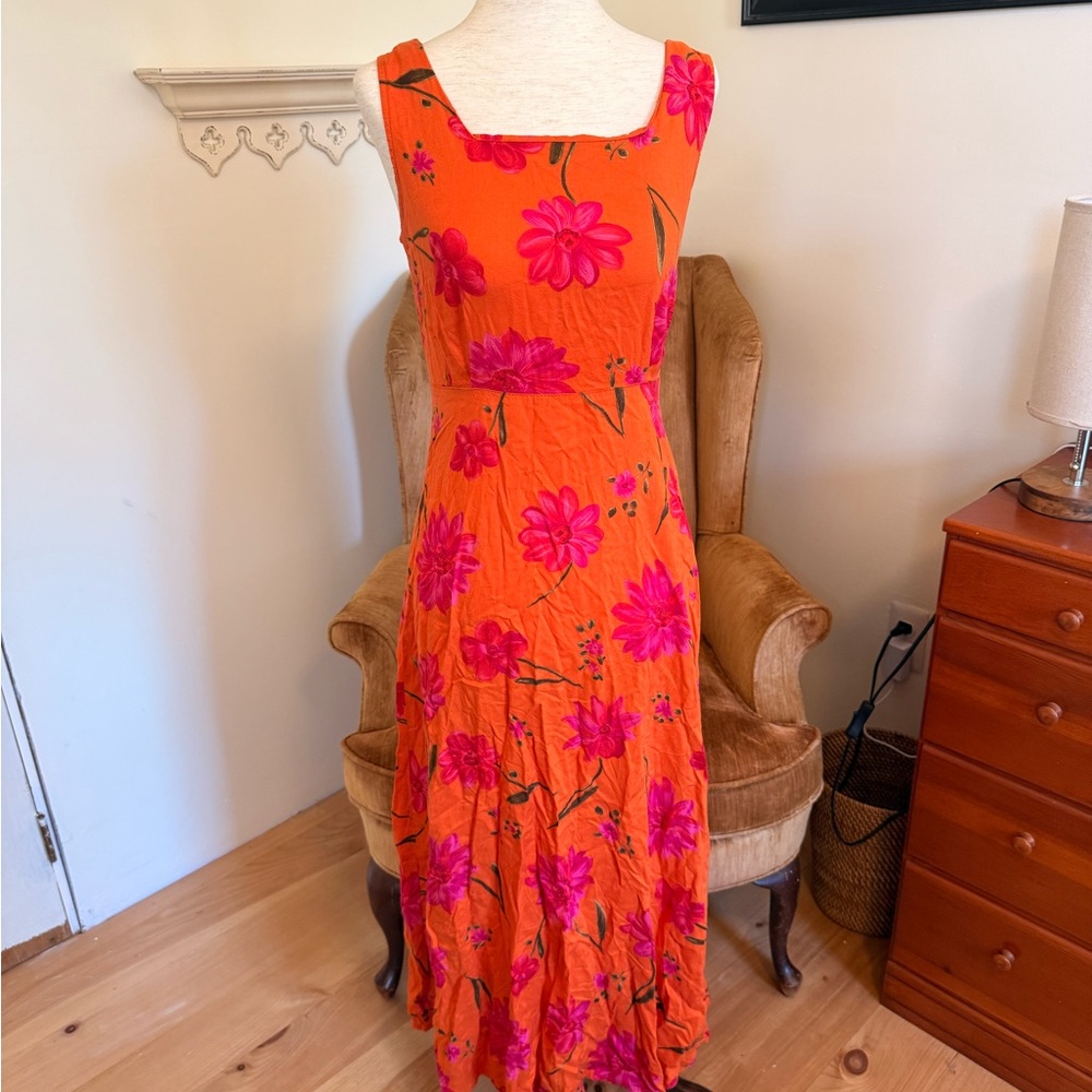 Vintage Floral Orange and Pink Dress